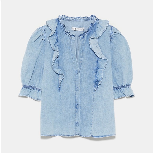 Zara Tops Zara Ruffled Denim Blouse Poshmark